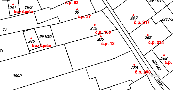 Kudlovice 12 na parcele st. 205 v KÚ Kudlovice, Katastrální mapa