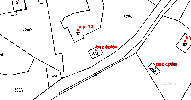 Mírová pod Kozákovem 48434493 na parcele st. 354 v KÚ Bělá u Turnova, Katastrální mapa