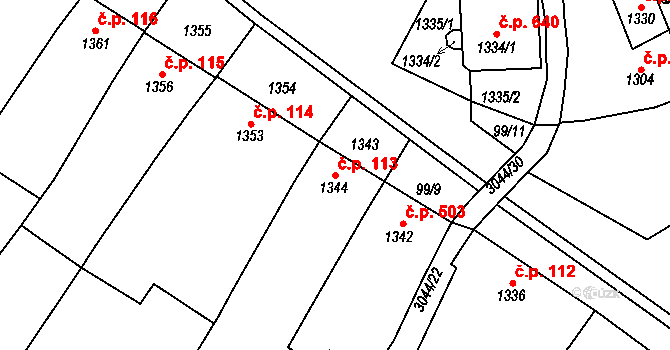 Nivnice 113 na parcele st. 1344 v KÚ Nivnice, Katastrální mapa