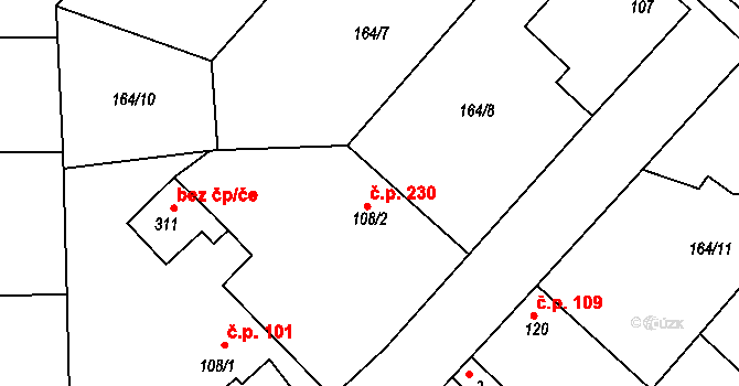 Kyšice 230 na parcele st. 108/2 v KÚ Kyšice, Katastrální mapa