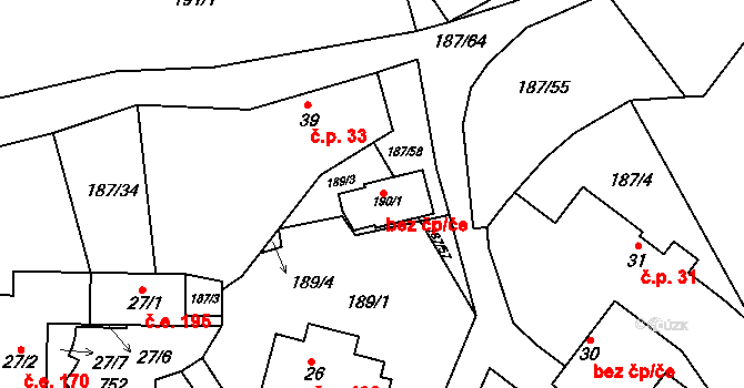 Klučenice 50267493 na parcele st. 190/1 v KÚ Voltýřov, Katastrální mapa