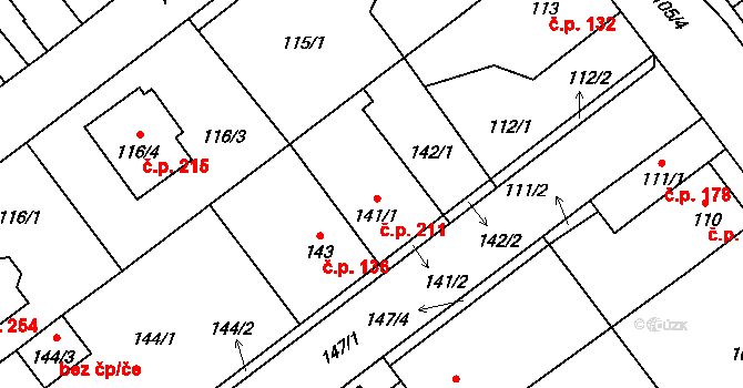 Svinařov 211 na parcele st. 141/1 v KÚ Svinařov u Kladna, Katastrální mapa