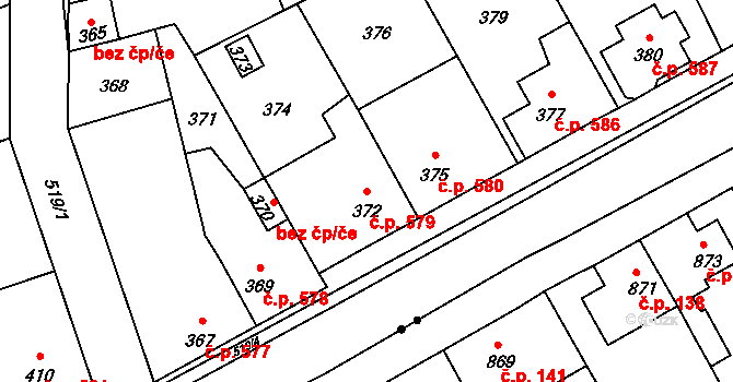 Libčice nad Vltavou 579 na parcele st. 372 v KÚ Chýnov, Katastrální mapa