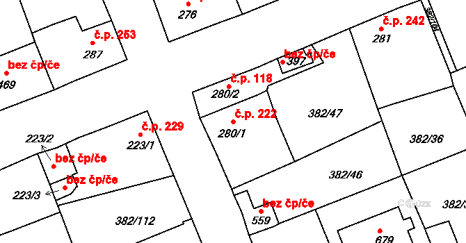 Rudná 222 na parcele st. 280/1 v KÚ Dušníky u Rudné, Katastrální mapa
