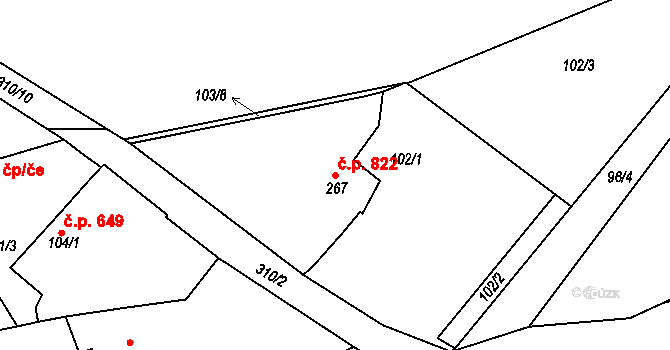 Rudná 822 na parcele st. 267 v KÚ Hořelice, Katastrální mapa