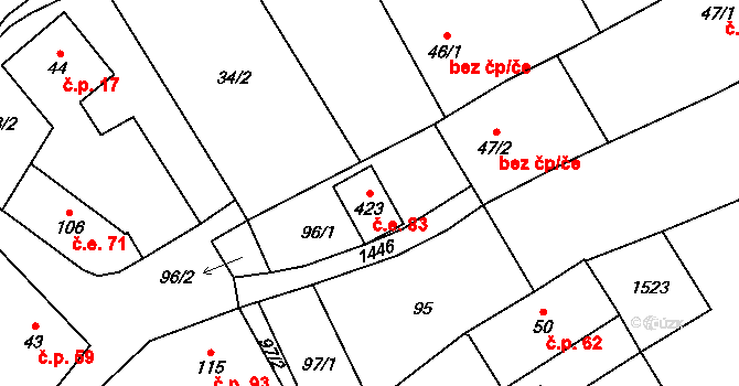 Cheznovice 83 na parcele st. 423 v KÚ Cheznovice, Katastrální mapa