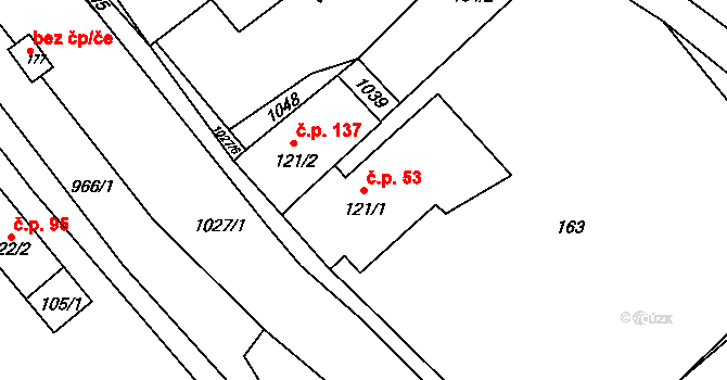 Bušín 53 na parcele st. 121/1 v KÚ Bušín, Katastrální mapa