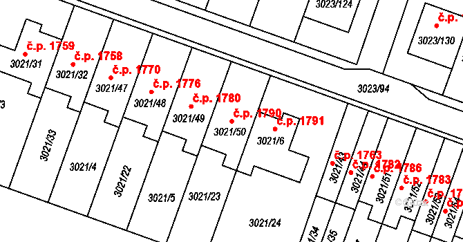 Mikulov 1790 na parcele st. 3021/50 v KÚ Mikulov na Moravě, Katastrální mapa
