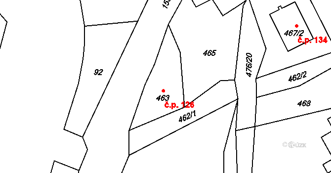 Sedlnice 126 na parcele st. 463 v KÚ Sedlnice, Katastrální mapa