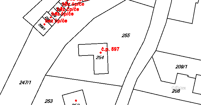 Fulnek 597 na parcele st. 254 v KÚ Fulnek, Katastrální mapa