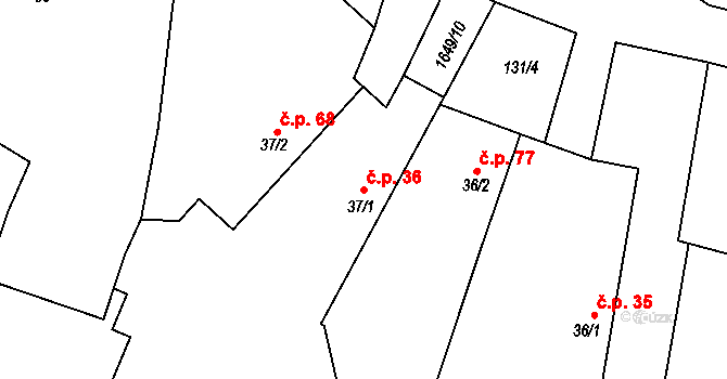 Křeč 36 na parcele st. 37/1 v KÚ Křeč, Katastrální mapa