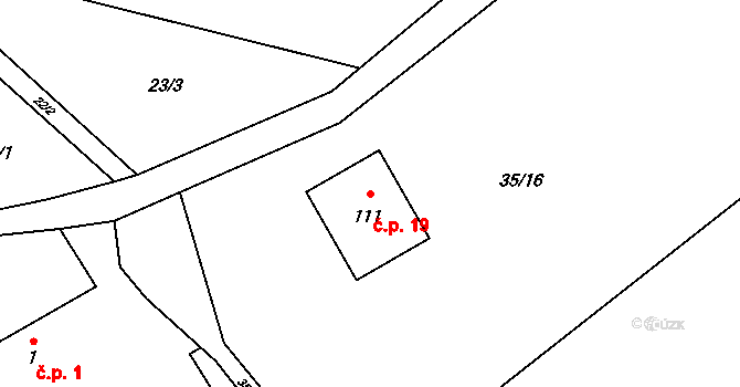 Broumovice 19, Neustupov na parcele st. 111 v KÚ Broumovice, Katastrální mapa