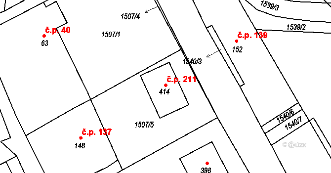 Rohozná 211 na parcele st. 414 v KÚ Rohozná u Jihlavy, Katastrální mapa