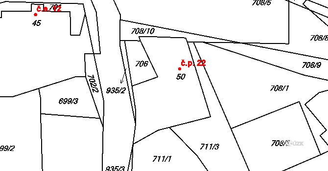 Lhota 22, Liběšice na parcele st. 50 v KÚ Lhota u Nečemic, Katastrální mapa