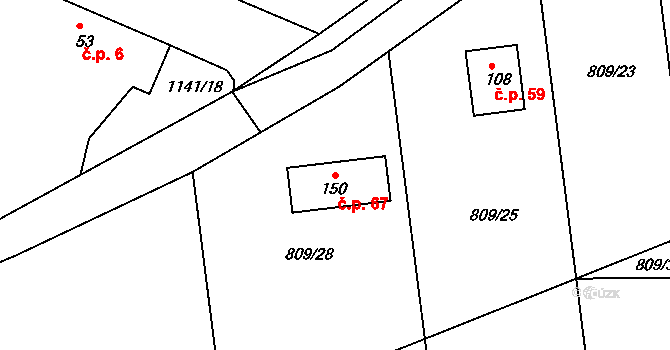 Dubí Hora 67, Drhovle na parcele st. 150 v KÚ Pamětice u Drhovle, Katastrální mapa