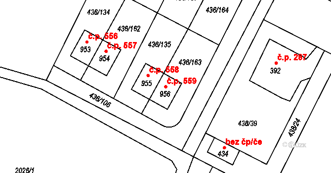 Opatovice nad Labem 559 na parcele st. 956 v KÚ Opatovice nad Labem, Katastrální mapa