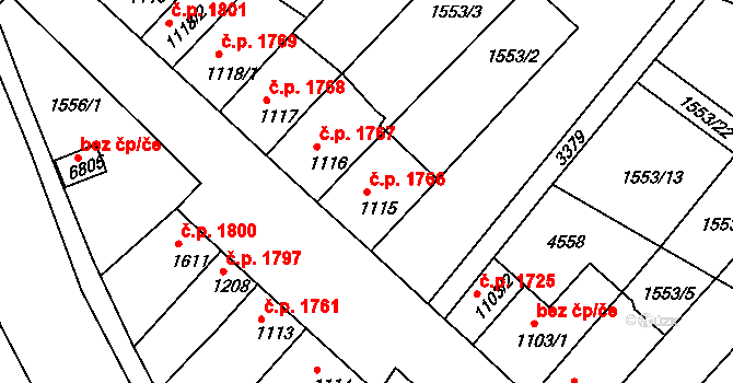 Kroměříž 1766 na parcele st. 1115 v KÚ Kroměříž, Katastrální mapa