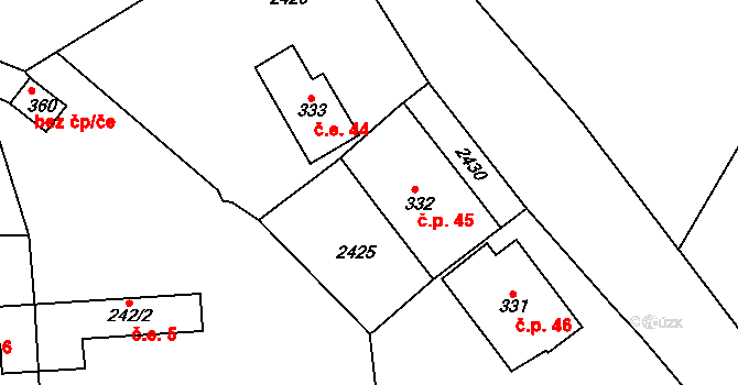 Jednov 45, Suchdol na parcele st. 332 v KÚ Suchdol u Konice, Katastrální mapa