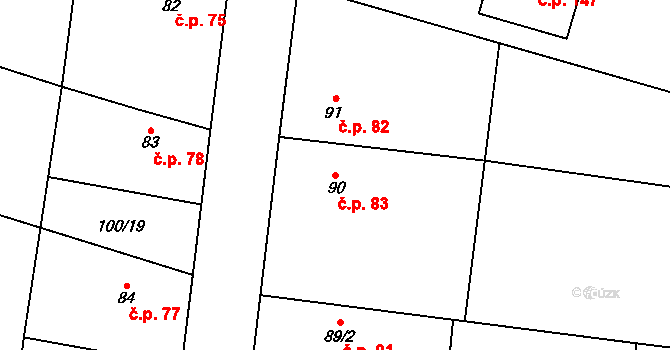 Kluky 83 na parcele st. 90 v KÚ Kluky u Čáslavi, Katastrální mapa