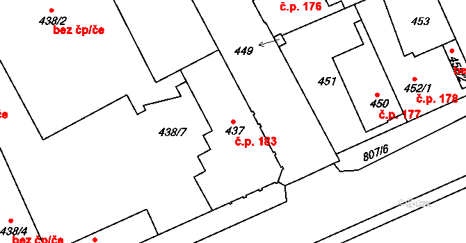 Sedlec 183, Kutná Hora na parcele st. 437 v KÚ Sedlec u Kutné Hory, Katastrální mapa