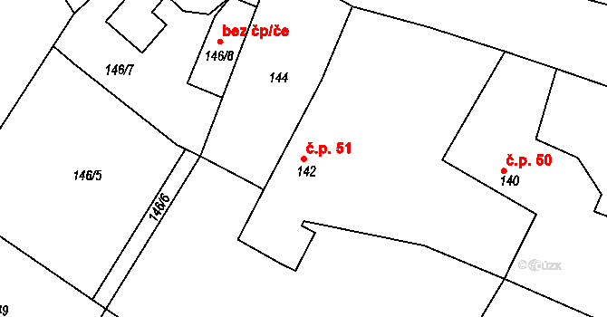 Hlízov 51 na parcele st. 142 v KÚ Hlízov, Katastrální mapa