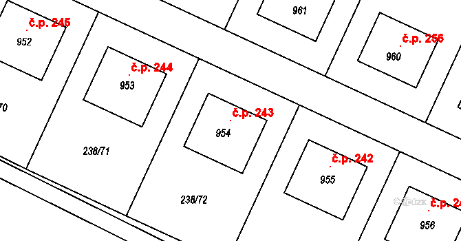 Horoušany 243 na parcele st. 954 v KÚ Horoušany, Katastrální mapa
