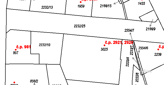 Jablonec nad Nisou 2920,2921 na parcele st. 3025 v KÚ Jablonec nad Nisou, Katastrální mapa