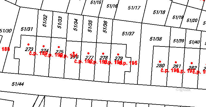Staré Hory 194, Jihlava na parcele st. 278 v KÚ Staré Hory, Katastrální mapa