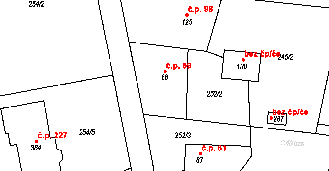 Kostelec u Křížků 69 na parcele st. 88 v KÚ Kostelec u Křížků, Katastrální mapa