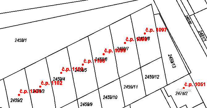 Rohatec 1099 na parcele st. 2459/6 v KÚ Rohatec, Katastrální mapa