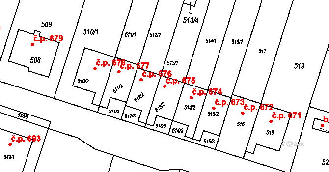 Horní Těrlicko 675, Těrlicko na parcele st. 513/2 v KÚ Horní Těrlicko, Katastrální mapa