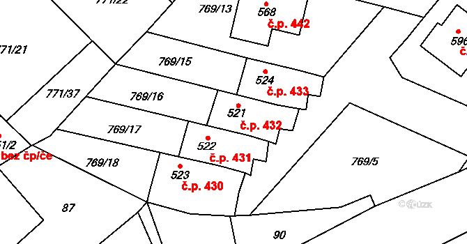 Cerhenice 432 na parcele st. 521 v KÚ Cerhenice, Katastrální mapa
