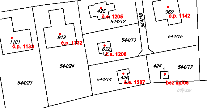 Ládví 1206, Kamenice na parcele st. 632 v KÚ Ládví, Katastrální mapa