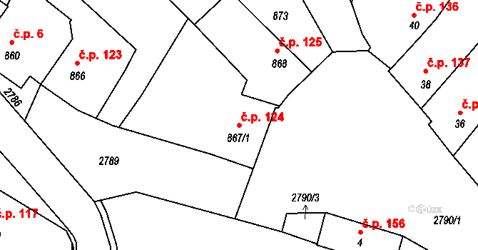 Dačice I 124, Dačice na parcele st. 867/1 v KÚ Dačice, Katastrální mapa