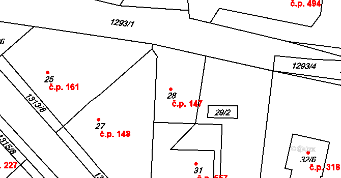 Tuchlovice 147 na parcele st. 28 v KÚ Tuchlovice, Katastrální mapa