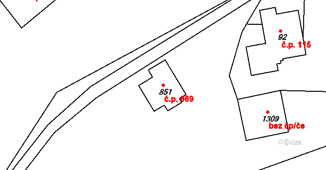 Osek 669 na parcele st. 851 v KÚ Osek u Duchcova, Katastrální mapa