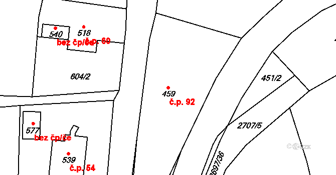 Loučky 92 na parcele st. 459 v KÚ Loučky u Turnova, Katastrální mapa