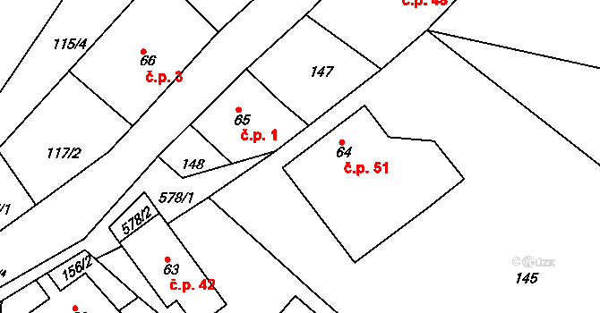 Košov 51, Lomnice nad Popelkou na parcele st. 64 v KÚ Košov, Katastrální mapa
