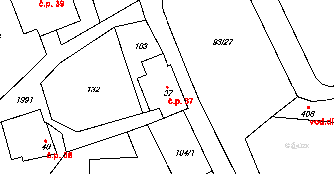 Kamenec u Poličky 37 na parcele st. 37 v KÚ Kamenec u Poličky, Katastrální mapa