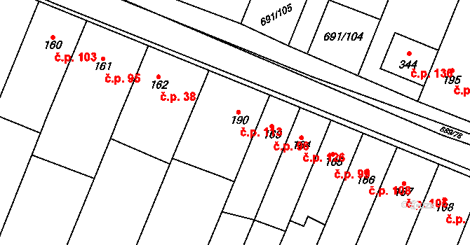 Ludéřov 113, Drahanovice na parcele st. 190 v KÚ Ludéřov, Katastrální mapa