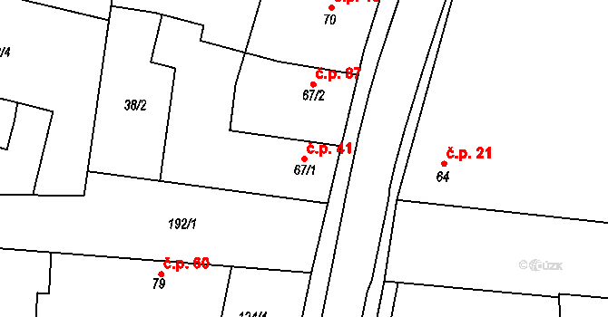 Tážaly 41, Kožušany-Tážaly na parcele st. 67/1 v KÚ Tážaly, Katastrální mapa