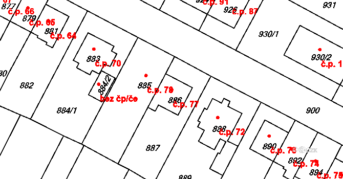 Mimoň V 77, Mimoň na parcele st. 886 v KÚ Mimoň, Katastrální mapa