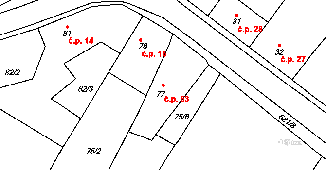 Milíčeves 63, Slatiny na parcele st. 77 v KÚ Milíčeves, Katastrální mapa