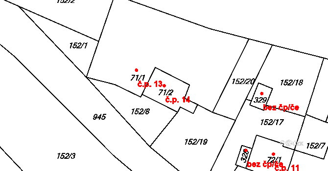 Županovice 14 na parcele st. 71/2 v KÚ Županovice, Katastrální mapa