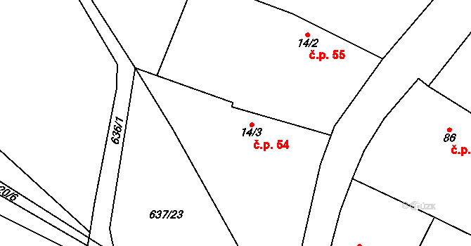Robousy 54, Jičín na parcele st. 14/3 v KÚ Robousy, Katastrální mapa
