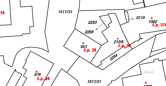 Prachatice II 26, Prachatice na parcele st. 953 v KÚ Prachatice, Katastrální mapa