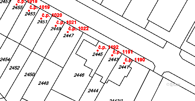 Roudnice nad Labem 1192 na parcele st. 2445 v KÚ Roudnice nad Labem, Katastrální mapa