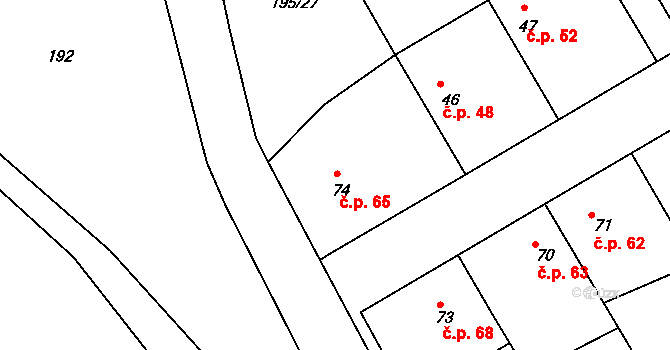 Černíky 65 na parcele st. 74 v KÚ Černíky, Katastrální mapa