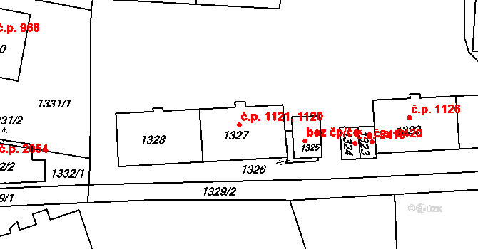 Kadaň 1120,1121 na parcele st. 1327 v KÚ Kadaň, Katastrální mapa