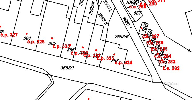 Krupka 325 na parcele st. 367 v KÚ Krupka, Katastrální mapa
